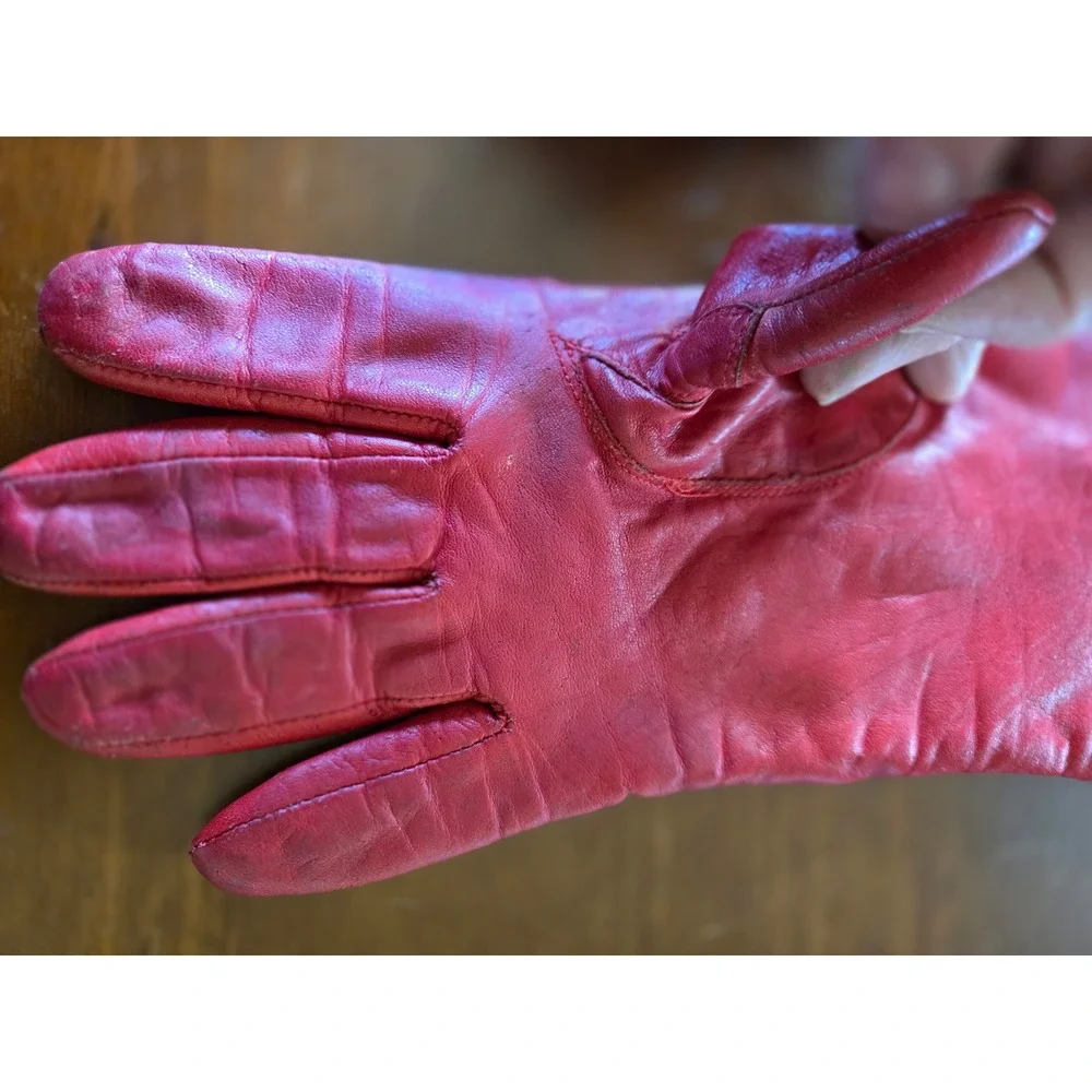Van Raalte Vintage 60s Mid Mod Red Leather Gloves Lined Driving Gloves Women's M
